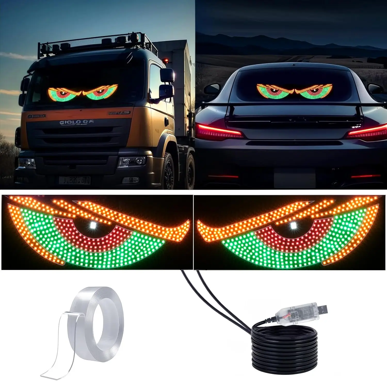 Devil Eyes Light for Cars,LED Eyes for Truck Windshield,11.8in x 4.7in,Suitable for Windows of Cars and Small to Medium Trucks