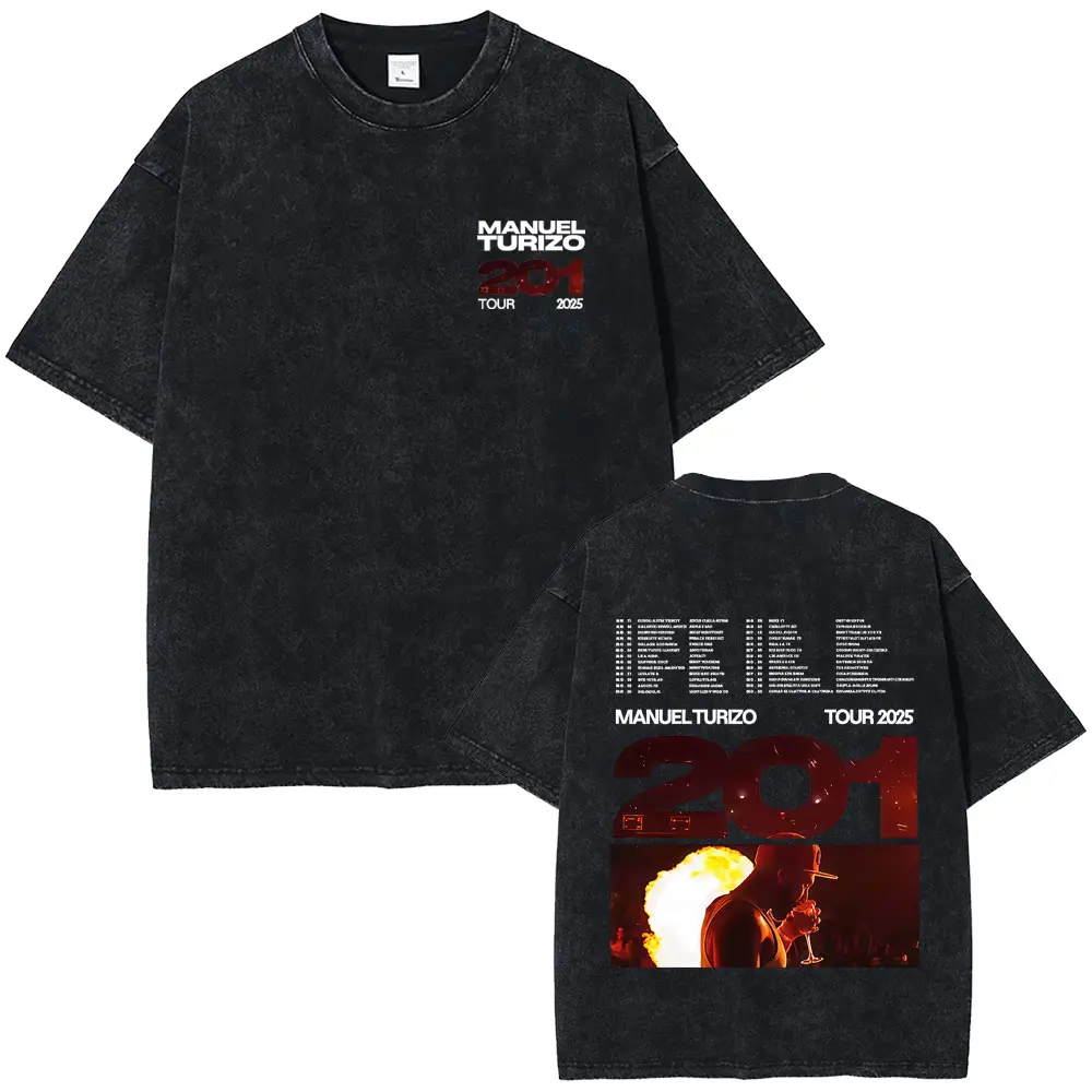 

Manuel Turizo Album 201 Tour 2025 Washed T-shirt Summer Men Hip Hop Fashion Oversized Tshirt Unisex Casual Cotton Vintage Tees