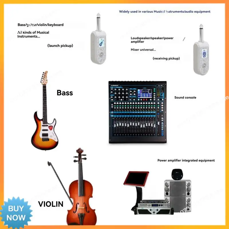 A10R 2.4G Wireless Instrument Pickup Rechargeable Transmitter Receiver For 6.35Mm Audio Interface Electric Instruments Black