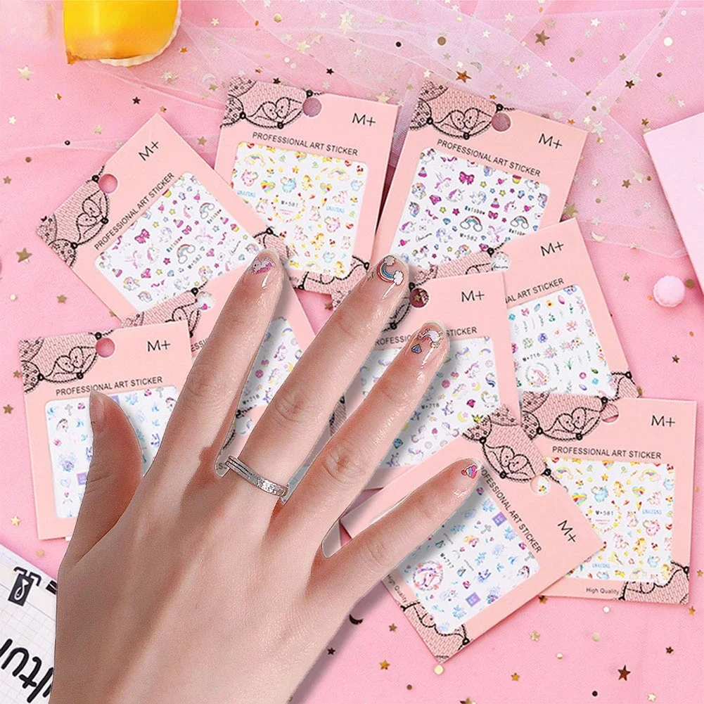 

6 Sheets Waterproof DIY Nail Art Stickers Temporary Decals Girl 3D Heart Cartoon Self-adhesive Cute Sweet Manicure Makeup Patch