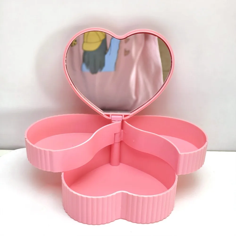 

Rotating Heart Shape Jewelry Boxes Large Capacity Double Layer Jewelry Storage Boxes With Mirror Jewelry Display Box Makeup Box