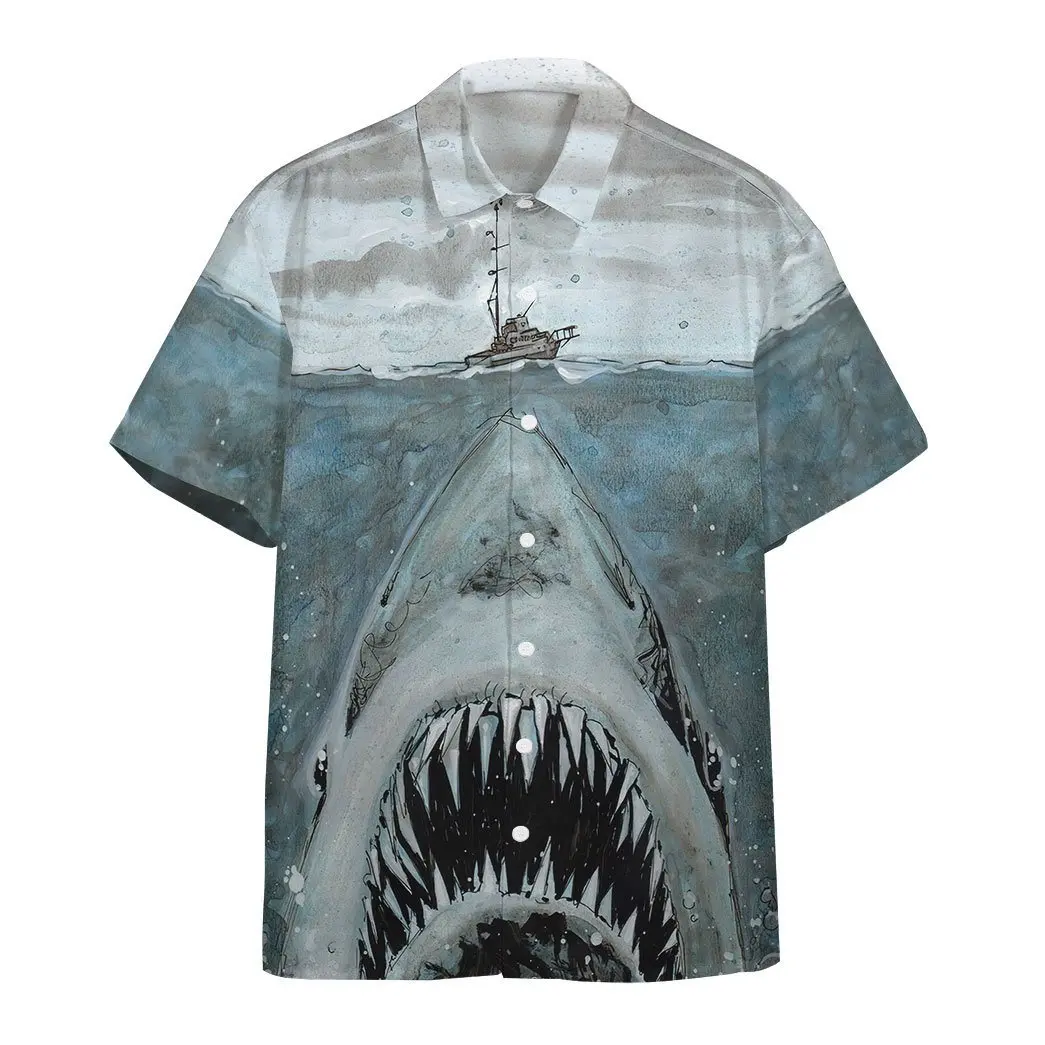 2024 New Men's Short Sleeve Shirts Deep Sea Giant Print Hawaiian Men's Short Sleeve Lapel Tops Fashionable Large Size Men's Shir