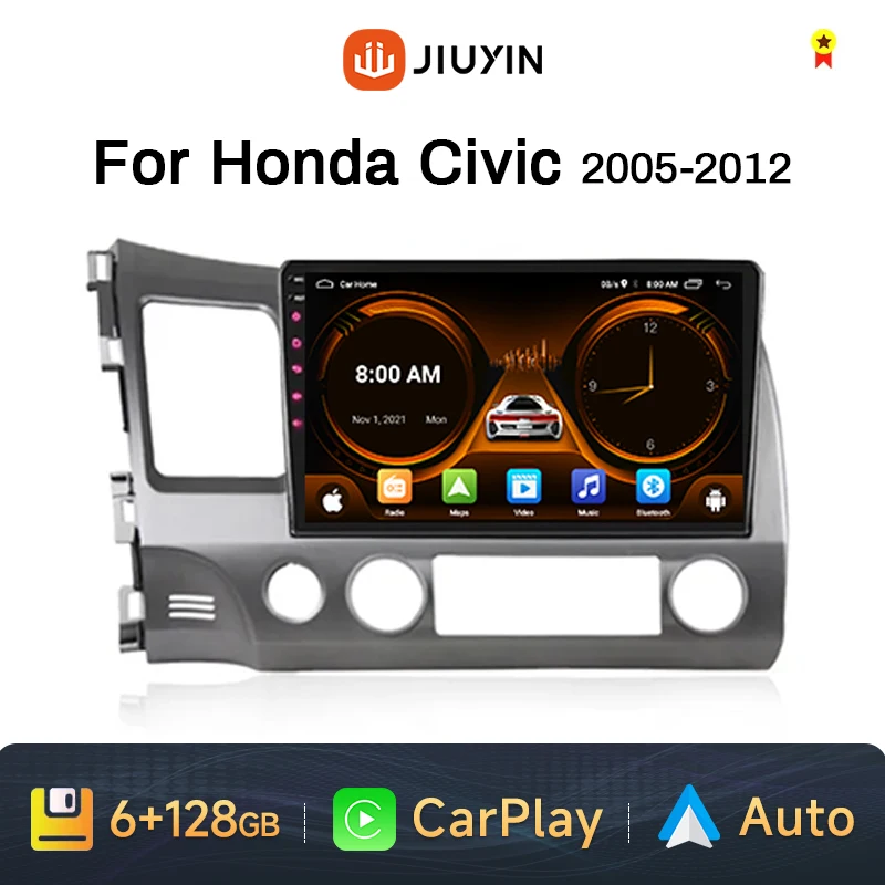 

JIUYIN 2 Din 10.1 Inch Android Auto Radio Screen with Frame GPS Bluetooth Car Stereo for Honda Civic 2005-2012 Wireless Carplay