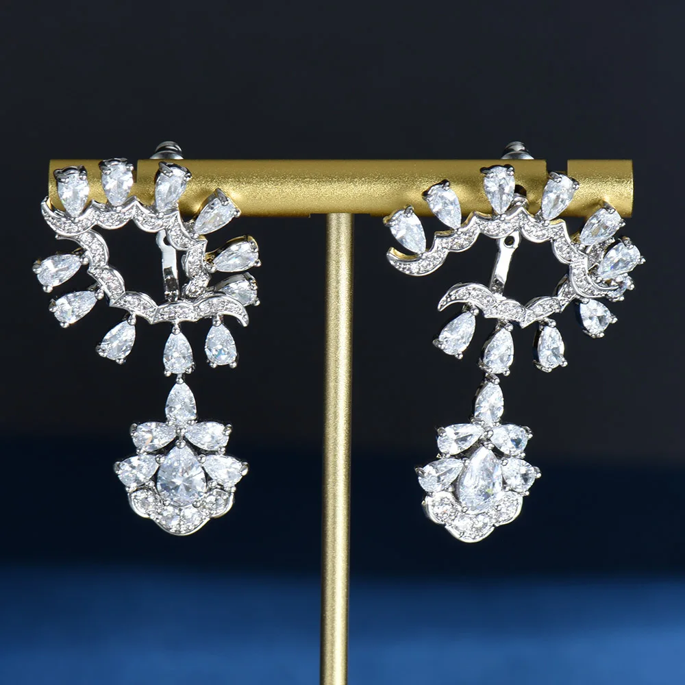 

HIBRIDE Full Crystal Water Drop Shiny Cubic Zirconia Dangle Earrings for Women Elegant Temperament Accessories Party Gift E-1098