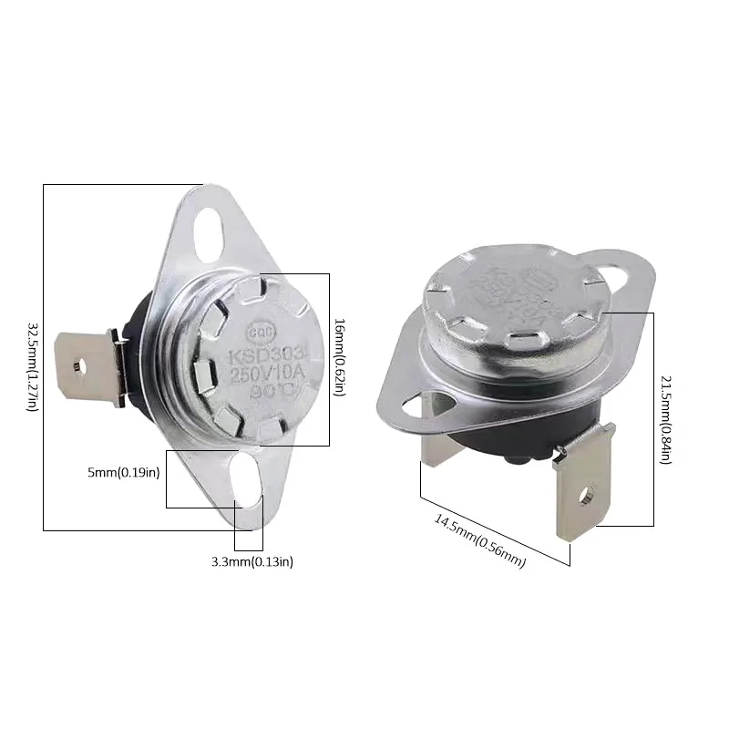 KSD303 KSD301 45C-150C Degree 10A 250V Manual Reset Thermostat Normally Closed Temperature Switch 75C 85C 95C 105C 100C Degree