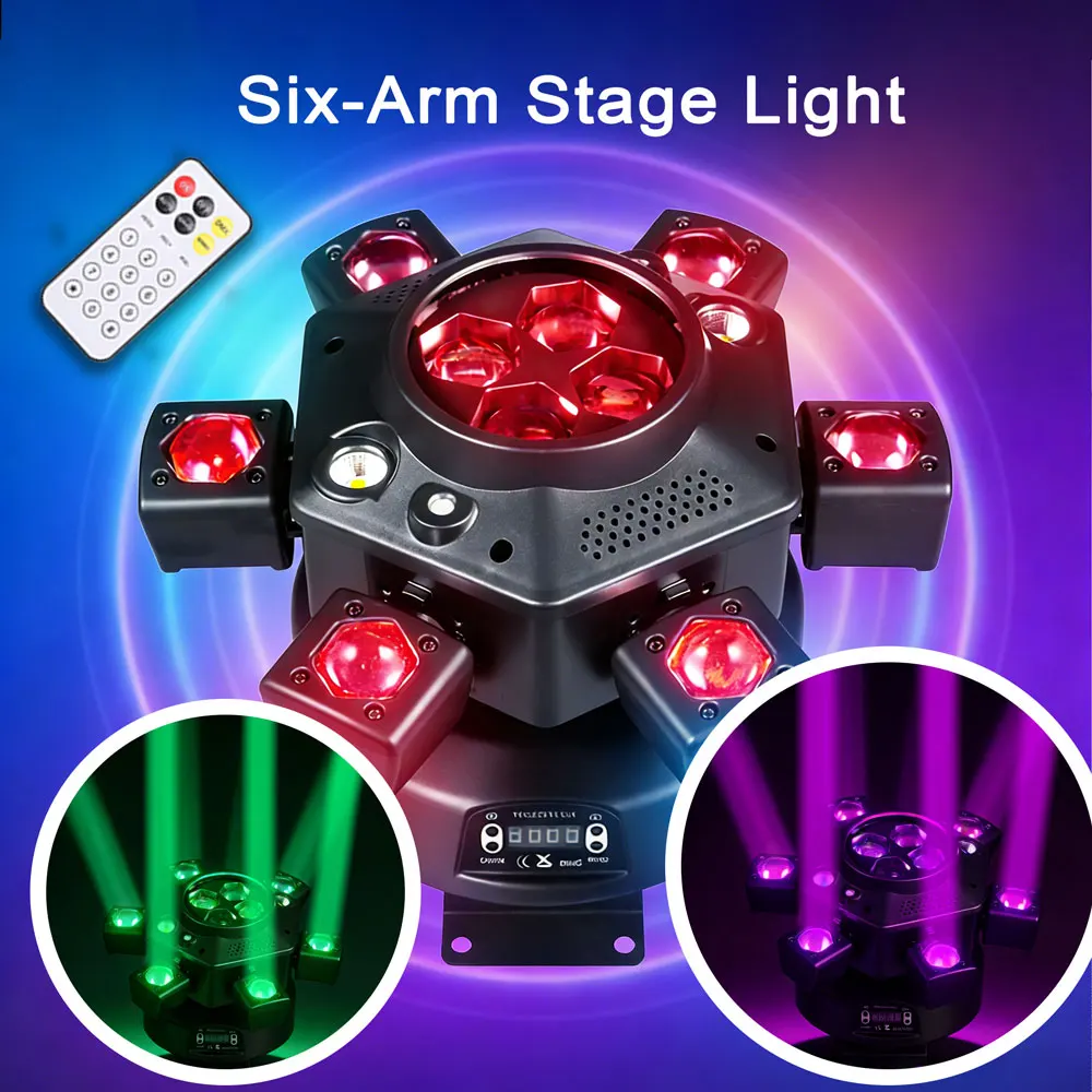

This 120W six-arm stage light, without an aperture, is suitable for creating ambient lighting for DJ parties and other events.