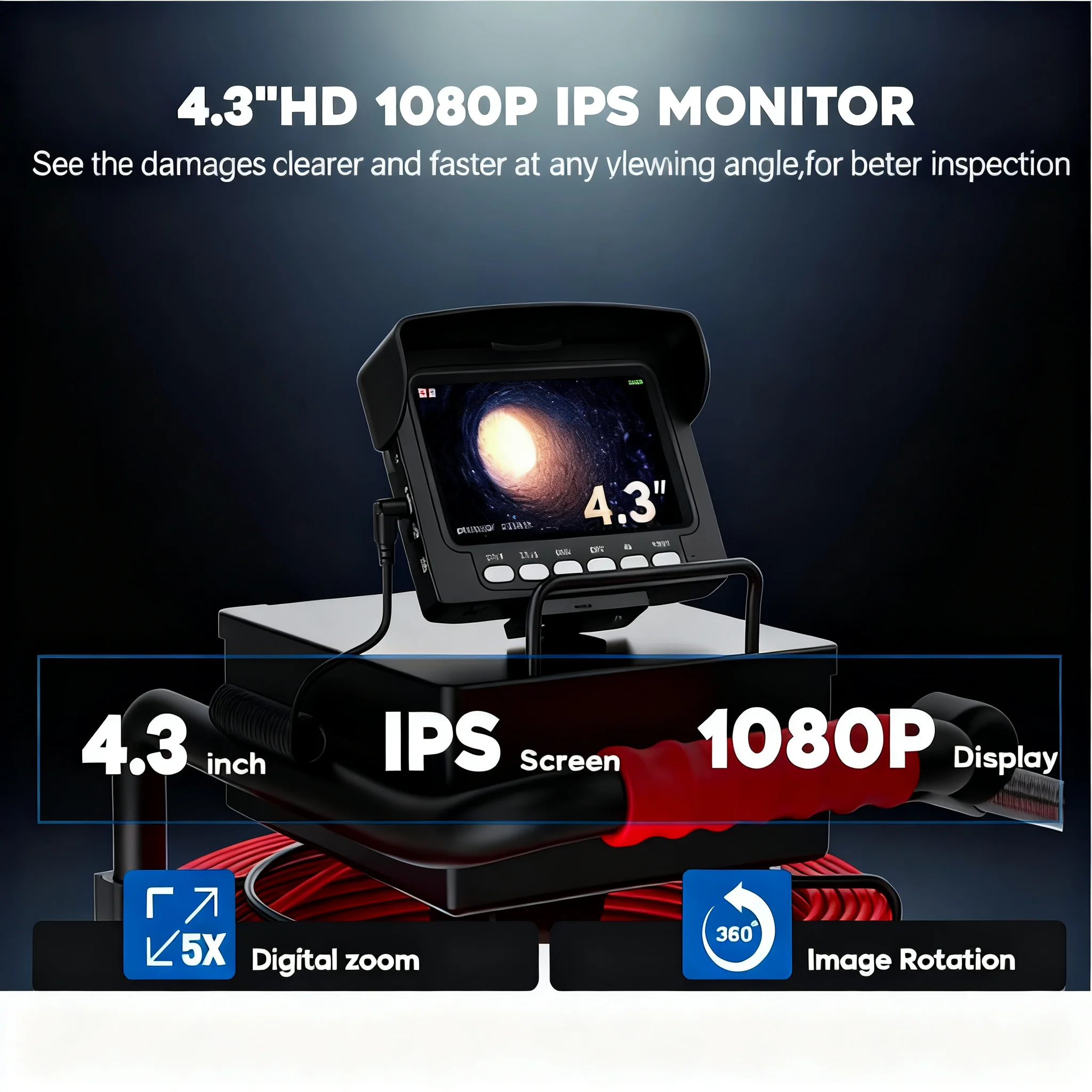 

waterproof Sewer endoscope camera:HD 1000TVL Snake Camera with 5600mAh Battery & 16GB TF Card for Drain Pipeline Survey