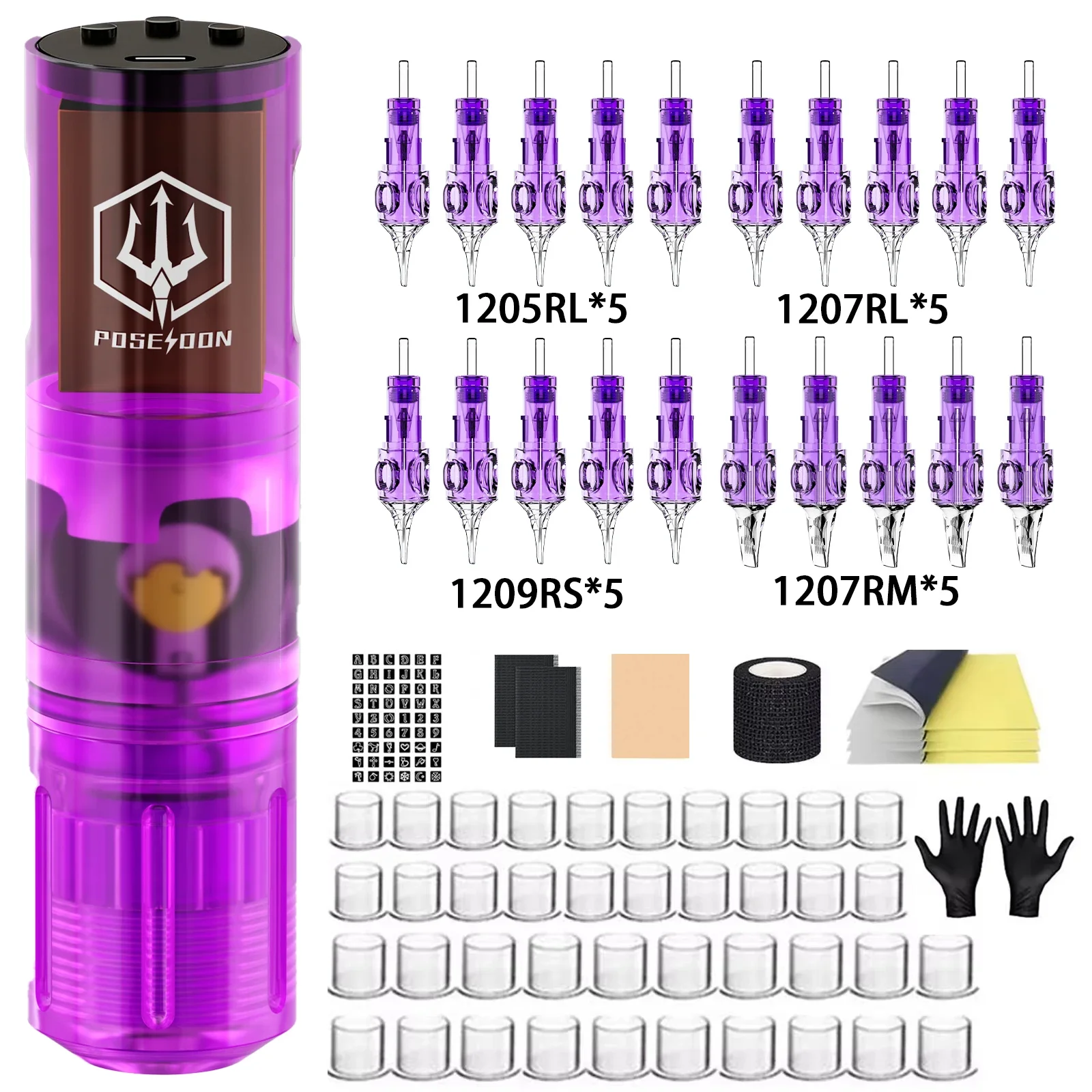 Tattoo Kit POSEIDON High Power Tattoo Pen Kit für Permanent Make-Up Tattoo Maschine Kit Lila Tattoo Netzteil Tattoo Gun Kit