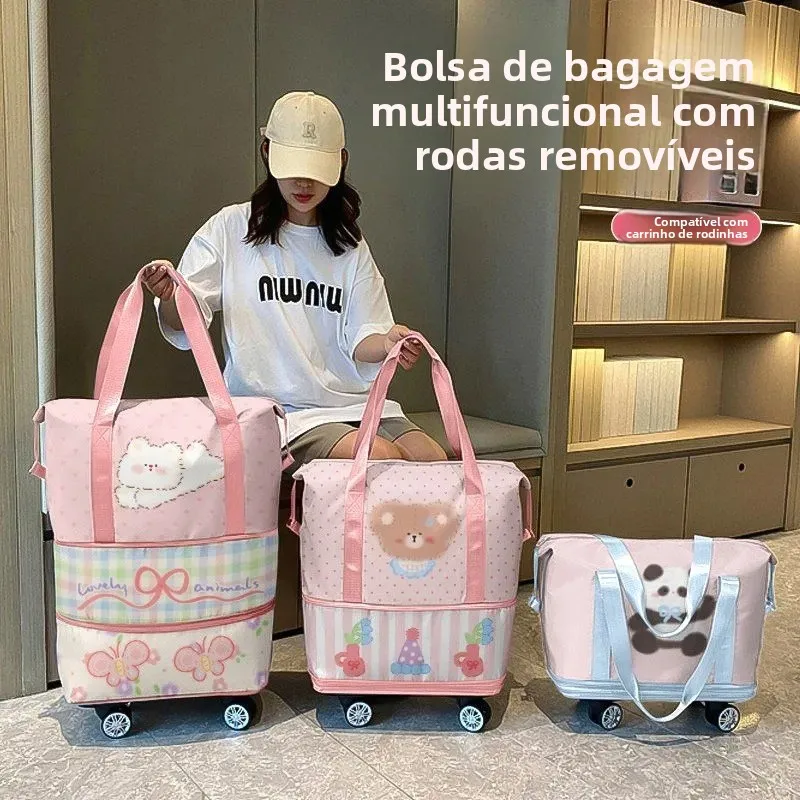 ポータブルハンドヘルド大容量ローラートラベルバッグ短期旅行出張防水荷物バッグフィットネス収納トラベルバッグ