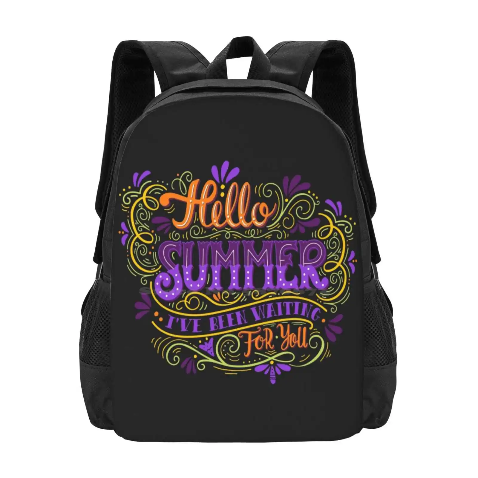 Hello Summer. I Have Been Waiting For You. Teen College Student Backpack Pattern Design Bags Inspirational Font Floral Quote