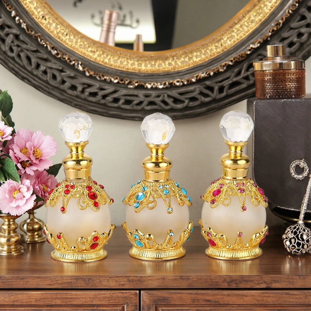 15ml European Middle East Metal Alloy Patented Jewelry Perfume Bottle Empty Glass Essential Oil Attar Bottle#81111S