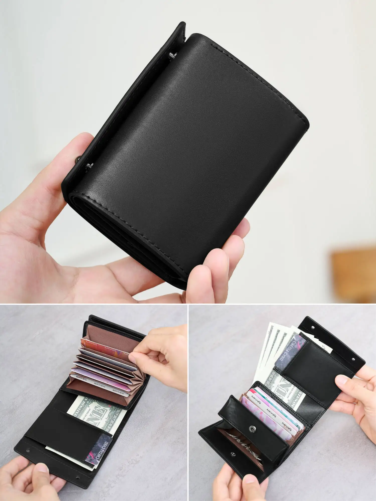 

Стильный деловой короткий мужской кошелек-портмоне из искусственной кожи, тройного сложения, многофункциональный, с отделениями для кредитных карт, минималистичный, портативный, с монетницей