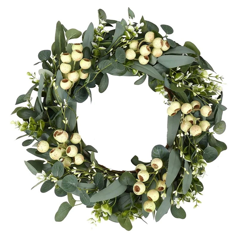 

20 Inch Wreaths For Front Door, Green Eucalyptus Wreath For Spring Wreaths For Front Door, Wreath With Wildflowers