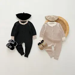 Autumn Winter Baby Boys Bodysuit Cotton Knitted Long Sleeve Single Breasted Infant Boys Rompers Toddler Boys Outfits