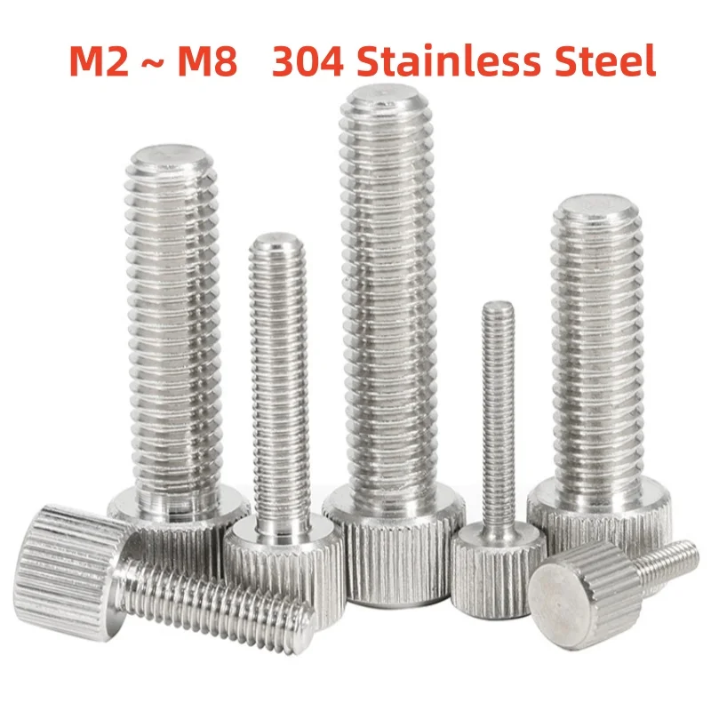 M2 M2.5 M3 M4 M5 M6 M8 304 Stainless Steel Round Head Knurled Head Manual Adjustment Screws Thumb Screw