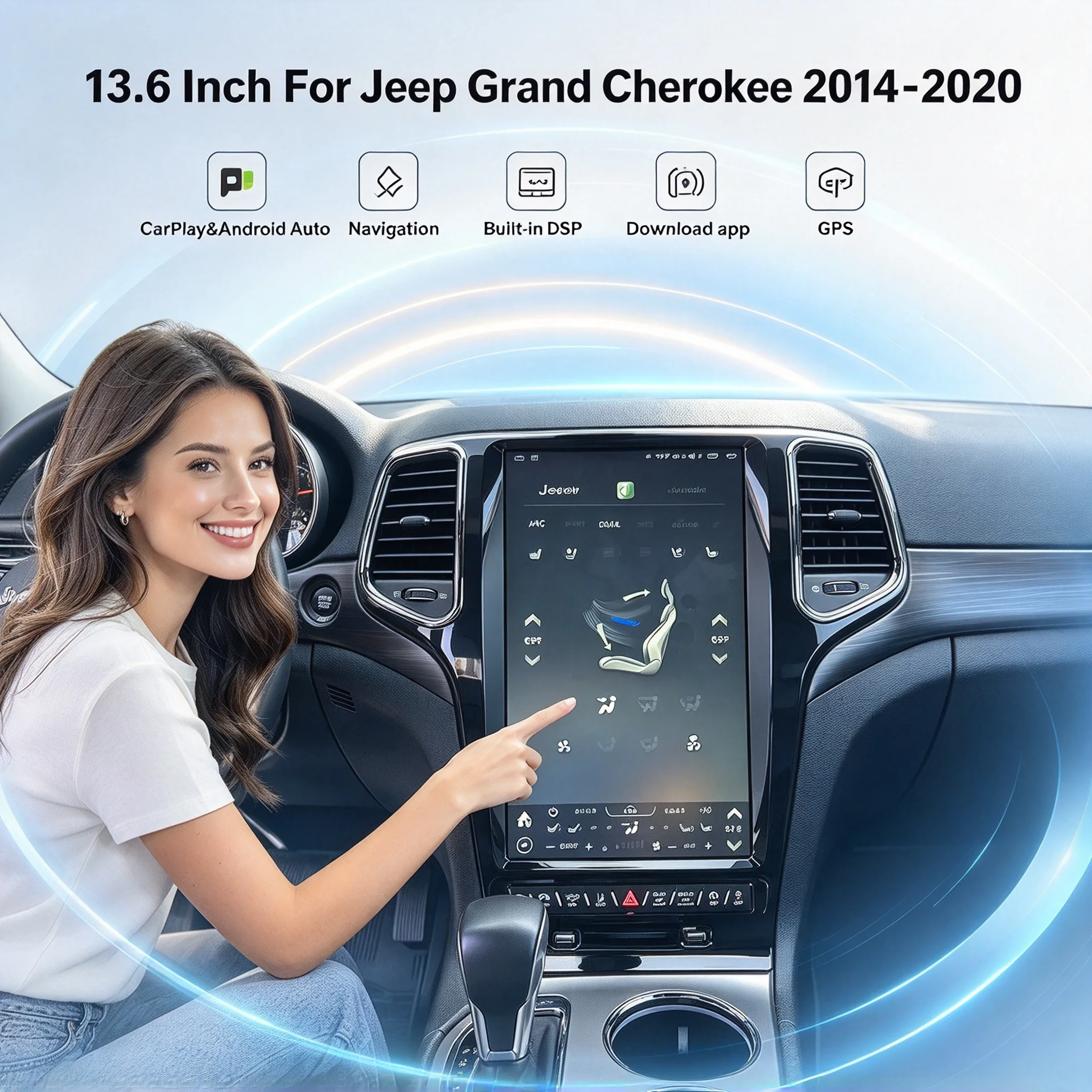 13.6''Android 14 Radio 2din For Jeep Grand Cherokee 2014-2020 GPS Carplay Car Multimedia Video Player Stereo Navi Qled Screen