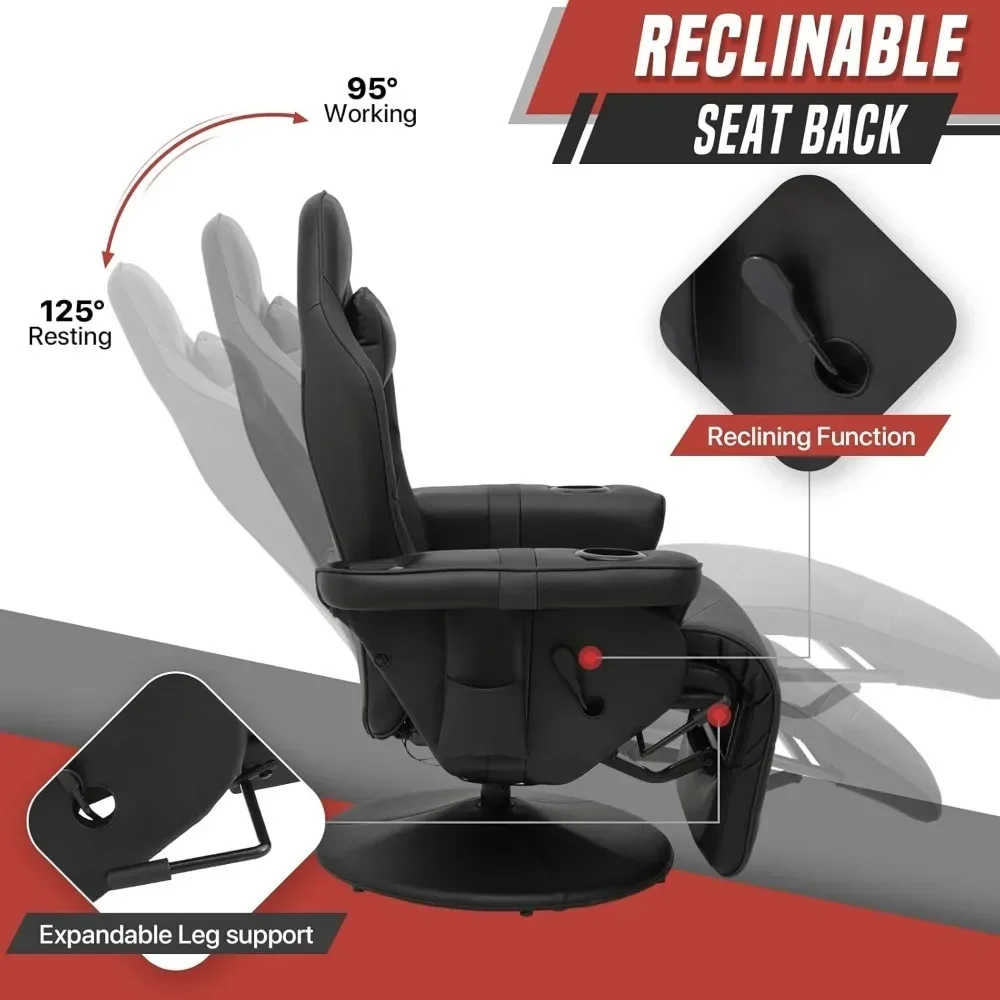 Sillón reclinable de masaje para juegos con altavoz doble, sillón reclinable de masaje de cuero con portavasos, silla para sala de estar para adultos