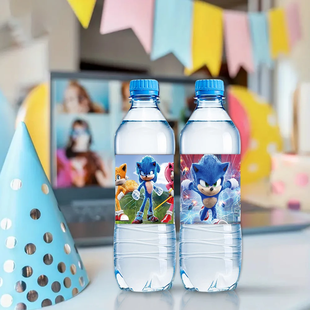 Sonic the Hedgehog Sticker Party Supplies Birthday Party Bottle Sticker Party Juice Cup Sticker Baby Shower Party Decorations