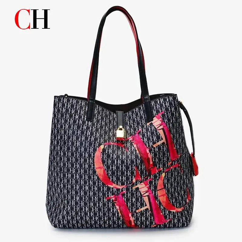 

Женская большая сумка, смелая красочная сумка с логотипом, большая вместительная сумка, стильная сумка на плечо с узором, модная повседневная сумка для покупок