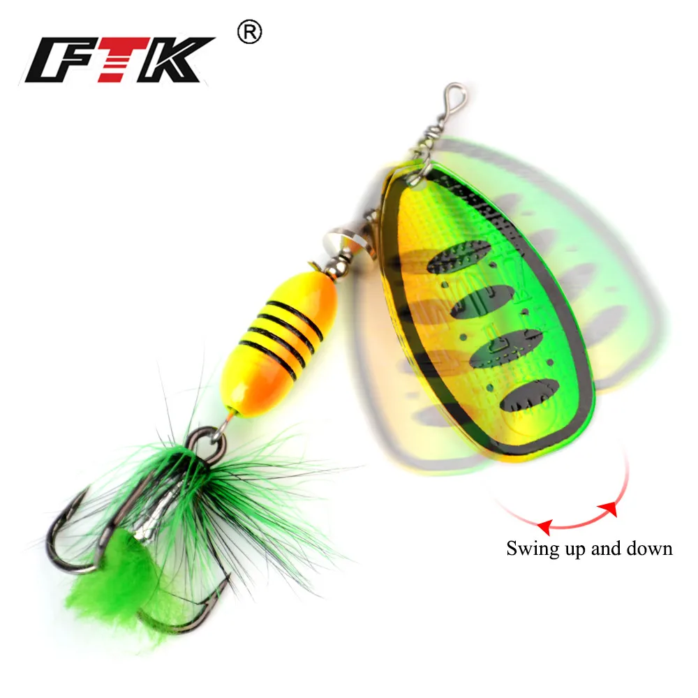 FTK Spinnerbaits Fishing Lure Spoon 17.5g Feather Saltwater Lure Accessories Treble Hook for Bass Trout Crappie Wobblers Tackle