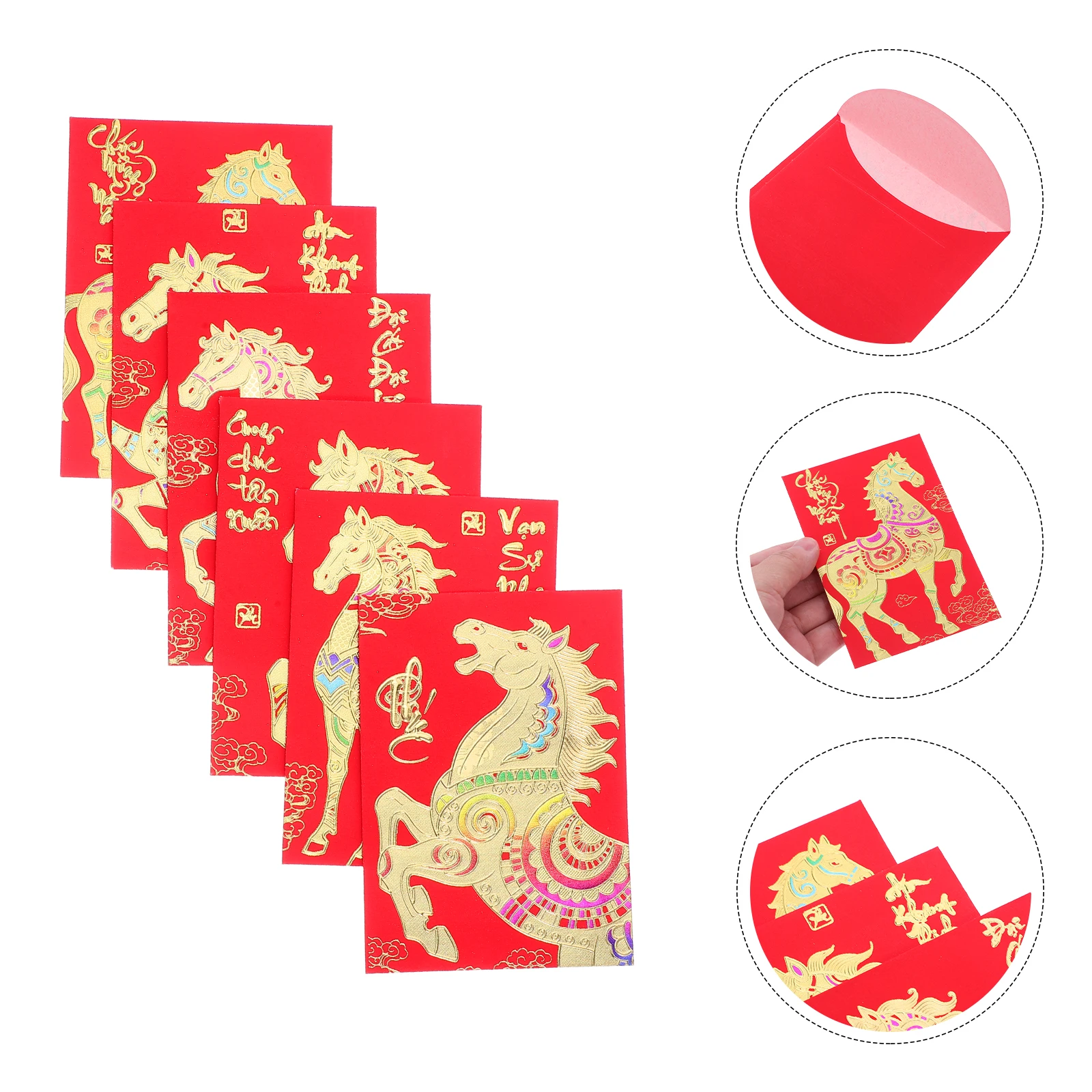 

120pcs Vietnamese Red Envelopes Year of the Horse Chinese Spring Festival Lucky Money Lunar New Year Decorations for Family