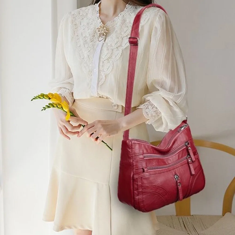 New PU Leather Crossbody Bag Multi-pocket Versatile Shoulder Bag Large Capacity Casual Handbag Women