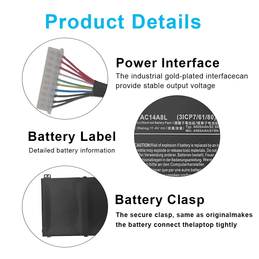 New AC14A8L Laptop Battery For Acer Aspire V15 Nitro Aspire VN7-571 VN7-591 VN7-571G VN7-791G VN7-791 Series MS2391 KT.0030G.001