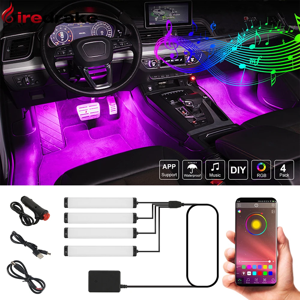 

New APP Atmosphere Light (one tow four) Car Interior Atmosphere Light APP Wireless Control color 5050 light bead 5-12v