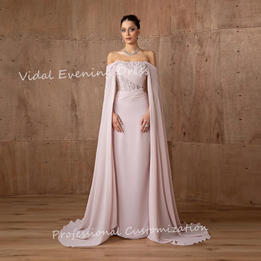 Vindal Evening dresses Crepe A-Line Steeveless Strapless Pleat Floor-Length elegance dymantic High-Quality Exquisite For Woman