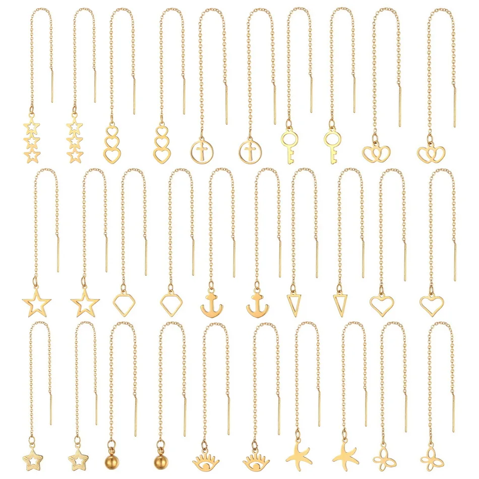 Golden Stainless Steel Chain Earrings Long Tassel Threader Earline Drop Charms Elegant Women Jewelry Ear Piercing Accessory Gift