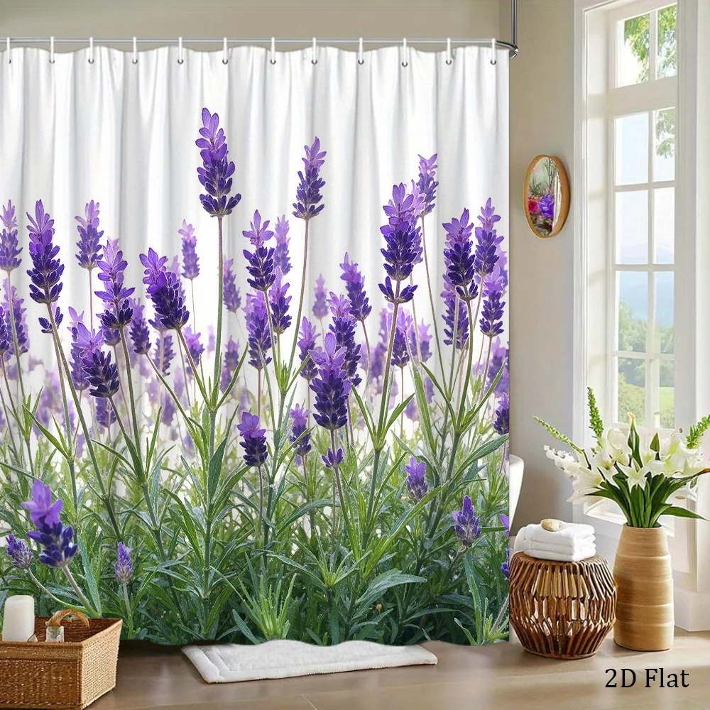 Lavender Field Shower Curtain - Vibrant Purple Flowers with Green Foliage, Natural Simplicity Bathroom Decor, Polyester, 70.8x70