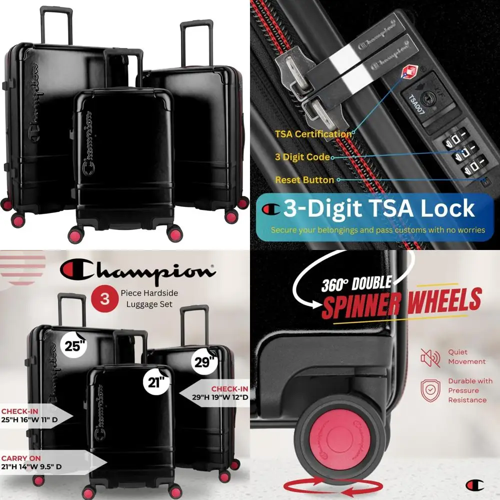 

three-piece hardshell luggage set - 21", 25", 29" spinner suitcases with expandable carry-on and checked luggage options