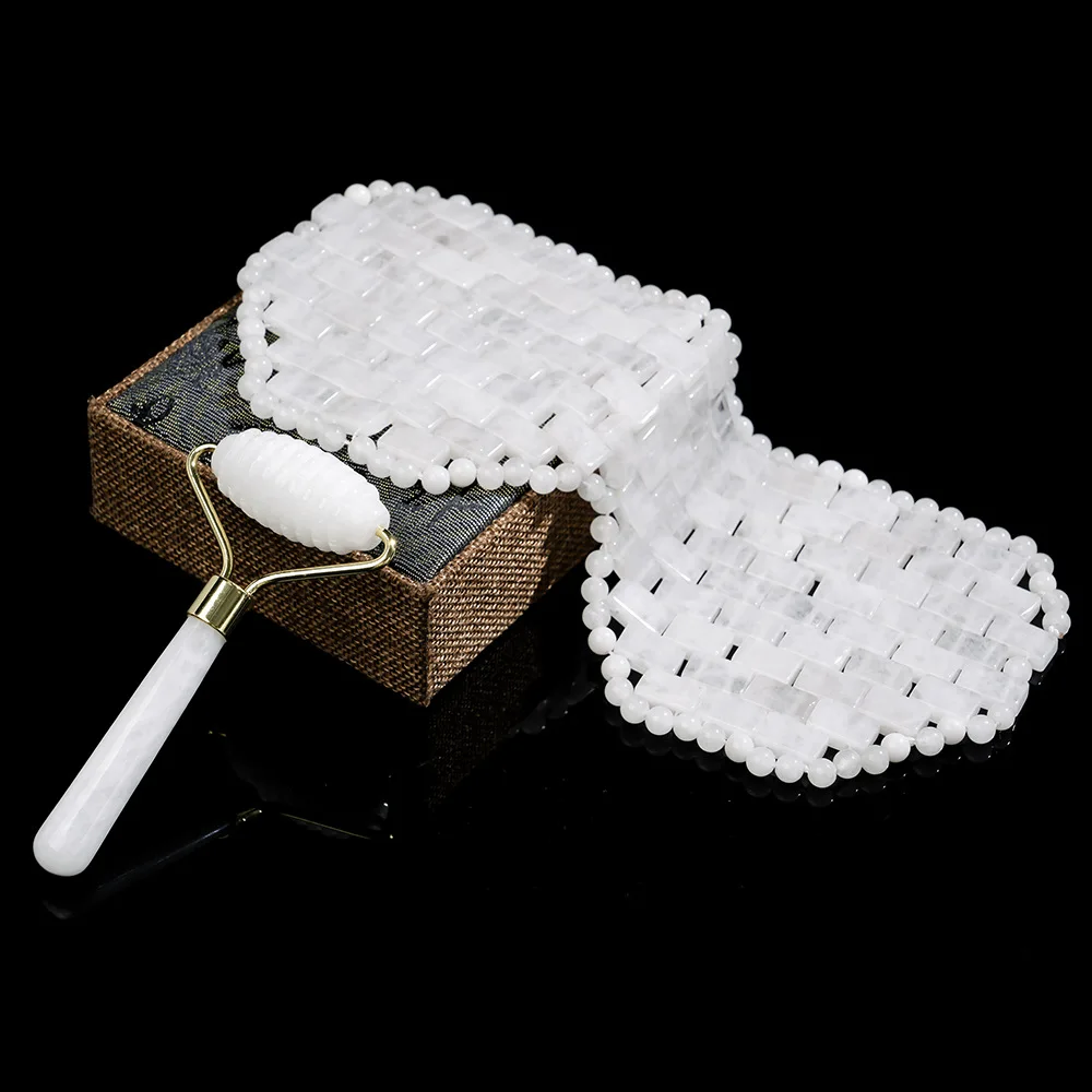 Natural White Jade Facial Beauty Tool Set Jade Eye Mask Massage Roller Scraping Wrinkle Reducing and Relaxation Massage Tools