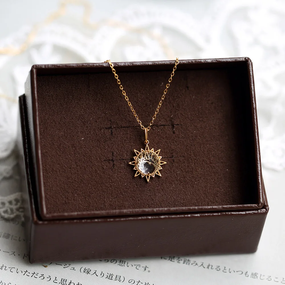 LAMOON S925 Silver Necklace For Women Sun Moon Star Natural White Crystal Vintage Pendant 14K Gold Plated Fine Jewelry LMNI131