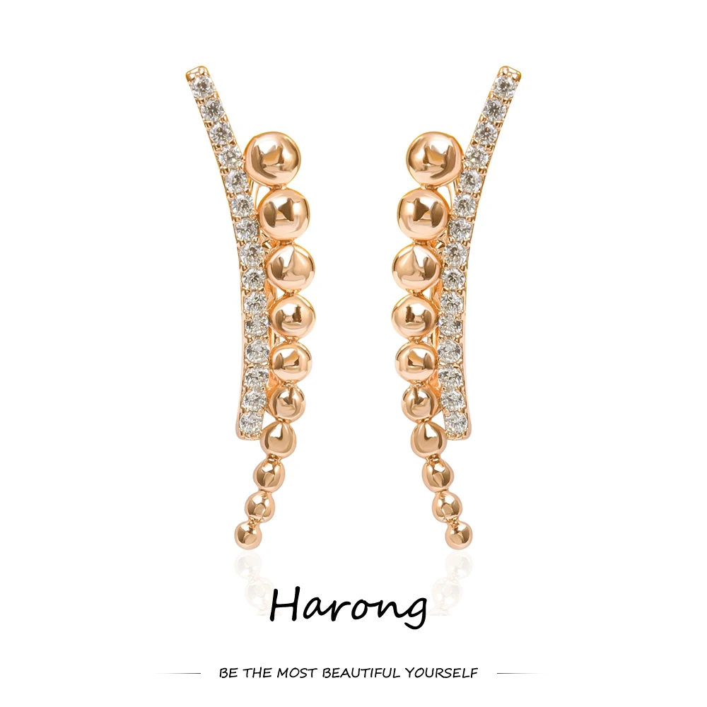 Harong Copper Luxury Creative Stud Earrings Crystal Beads Metal Women Jewelry Punk Earrings Newest Trendy Gifts Accessories