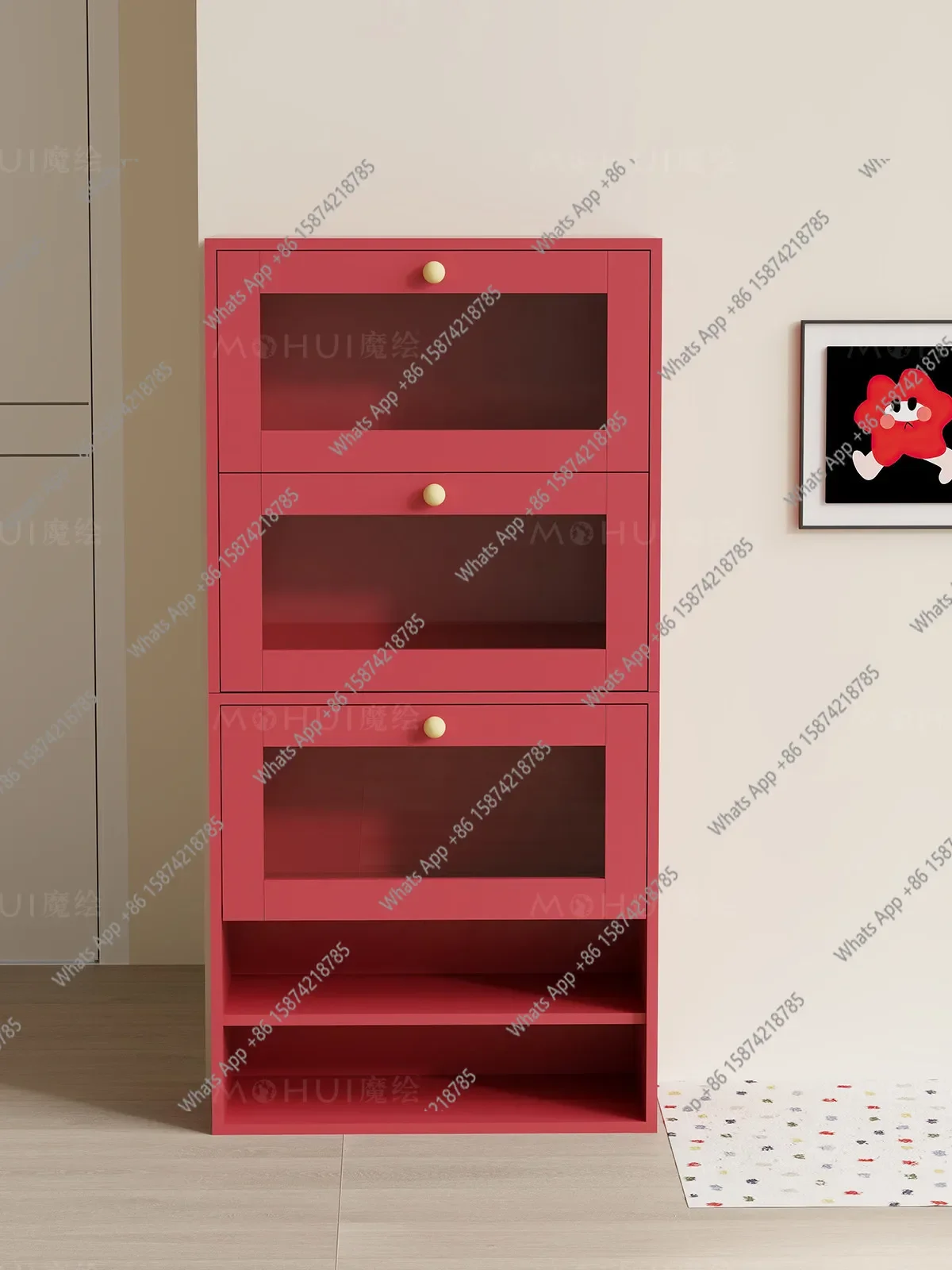 Xx Retro Style Living Room Lower Turn Door, Entrance Cabinet Combination Stacking Cabinet, Glass Storage Cabinet Dust-proof