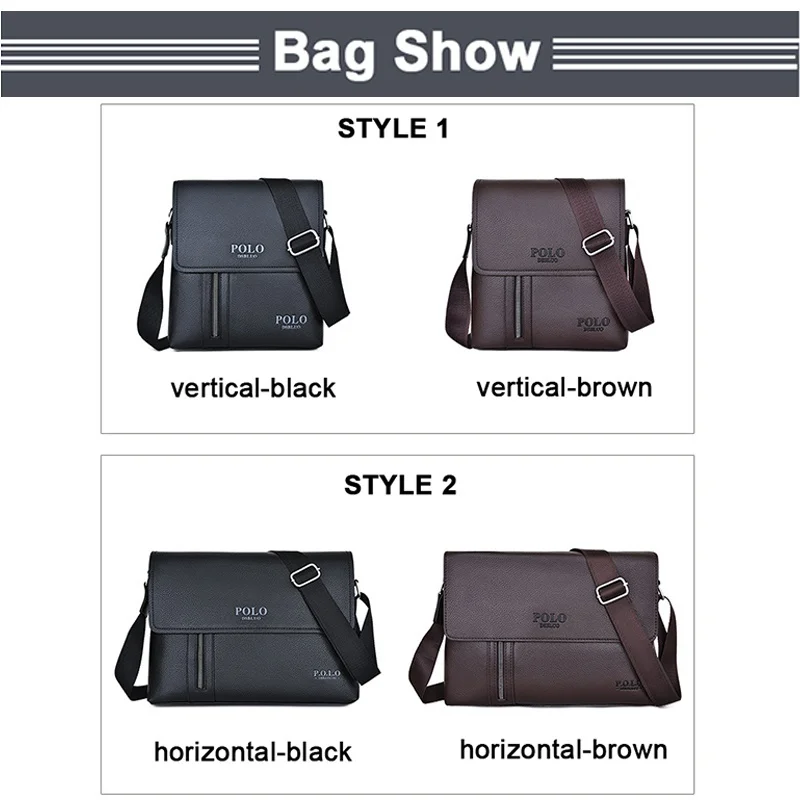 Business Men Black Shoulder Bag Crossbody PU Leather Handbag Capacity Retro Messenger Bag