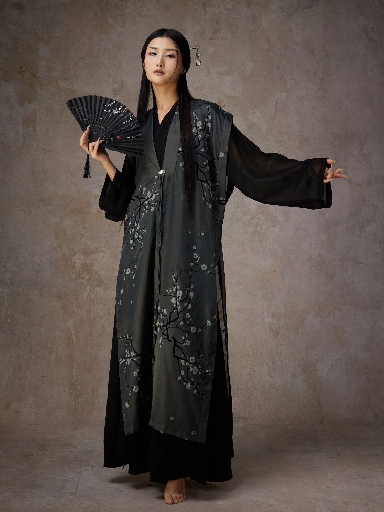 

ay Plum Blossom Print Outerwear Long Sve V-Ne Loose Fit Traditional Chinese Sle Women's Top Faionable Ha...