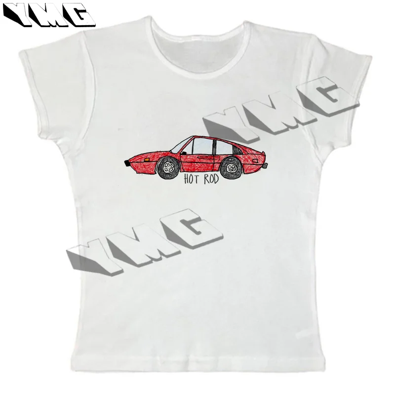 Anni '90 abbigliamento Vintage Red car Graphic Tees Y2k vestiti per ragazze Kawaii Gothic Y2k 2000s top vestiti Emo retro streetwear EMO girl