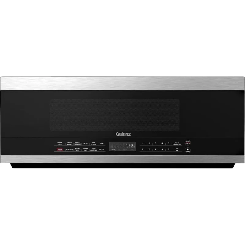 Galanz GLOMJK12S2SWN10 Low Profile Over The Range Microwave Hood Combination Steam & Sensor Cooking, 11 Power Levels, 1.2 Cu Ft