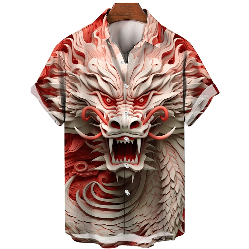 Goth Red Dragon Graphic Blouses Fashion Y2k Loong 3D Print Shirts For Men Clothes Casual Male Streetwear Hawaiian Beach Boy Tops