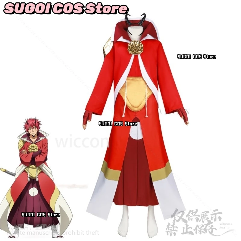 Anime That Time I Got Reincarnated As A Slime Cosplay Benimaru Costume Red Japanese Kimono Ghost Long Coat Dress Horn Suits