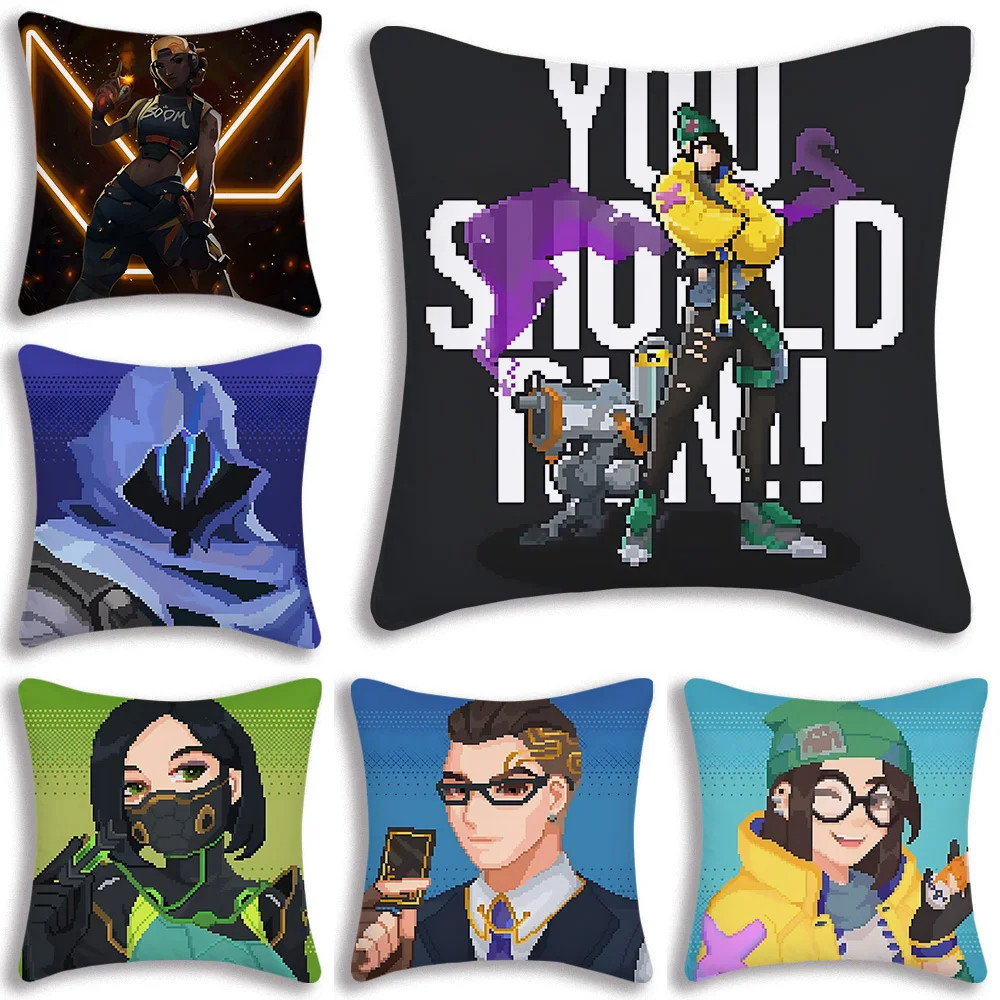 VALORANT Pixel Characters Pillow Covers Cartoon Sofa Decorative Home Double-sided Printing Short Plush Cute Cushion Cover