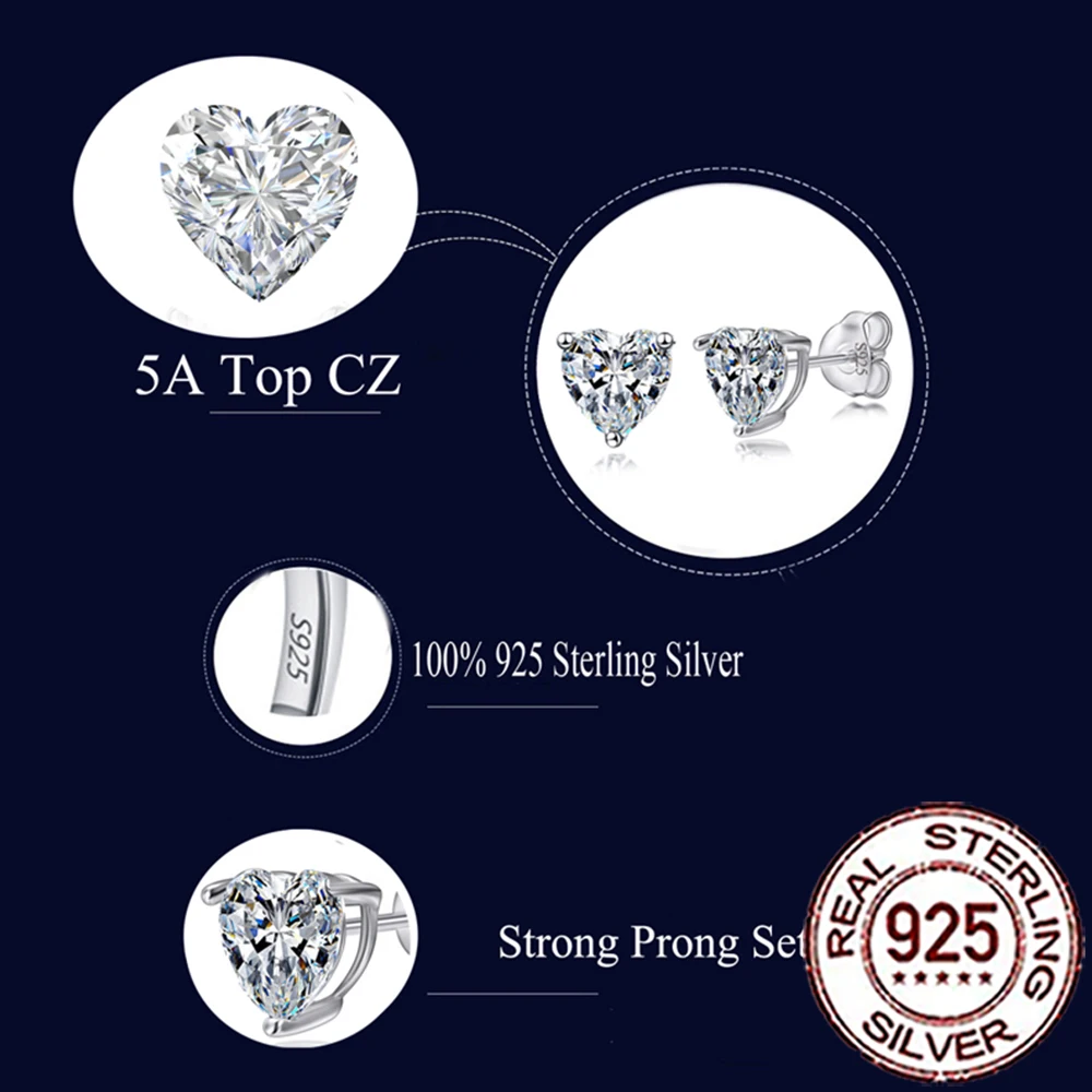 CWWZircons Ohrstecker aus echtem Sterlingsilber 925, romantisch, glänzend, CZ, Liebe, Herzform, für Damen, tägliche Party, edler Schmuck SE082 – Detail 9