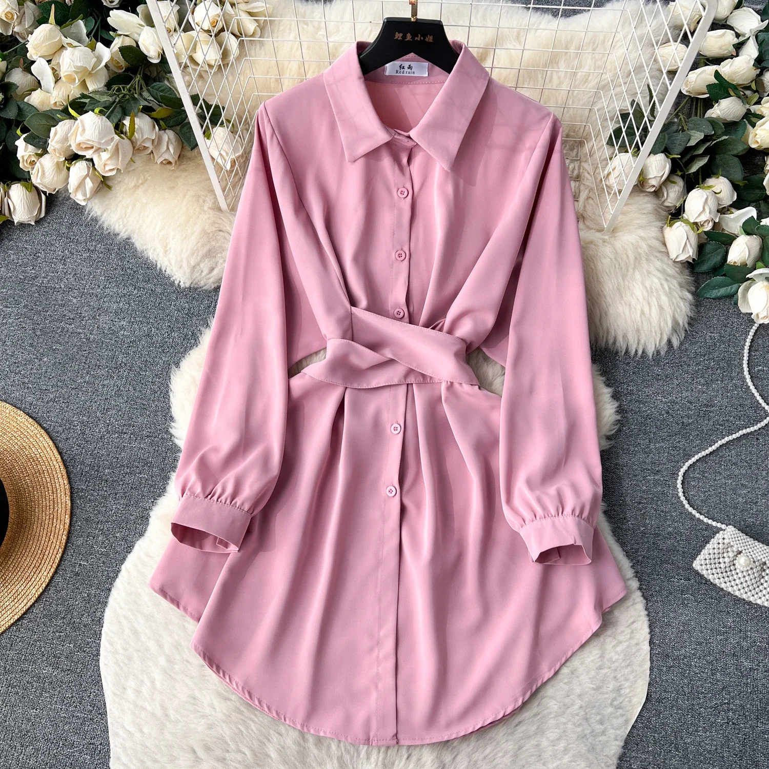 Sexy Lapel Long Sleeve Asymmetric Loose Dress Chic Elegant Vestidos Vintage Autumn Women Fashion  Dress