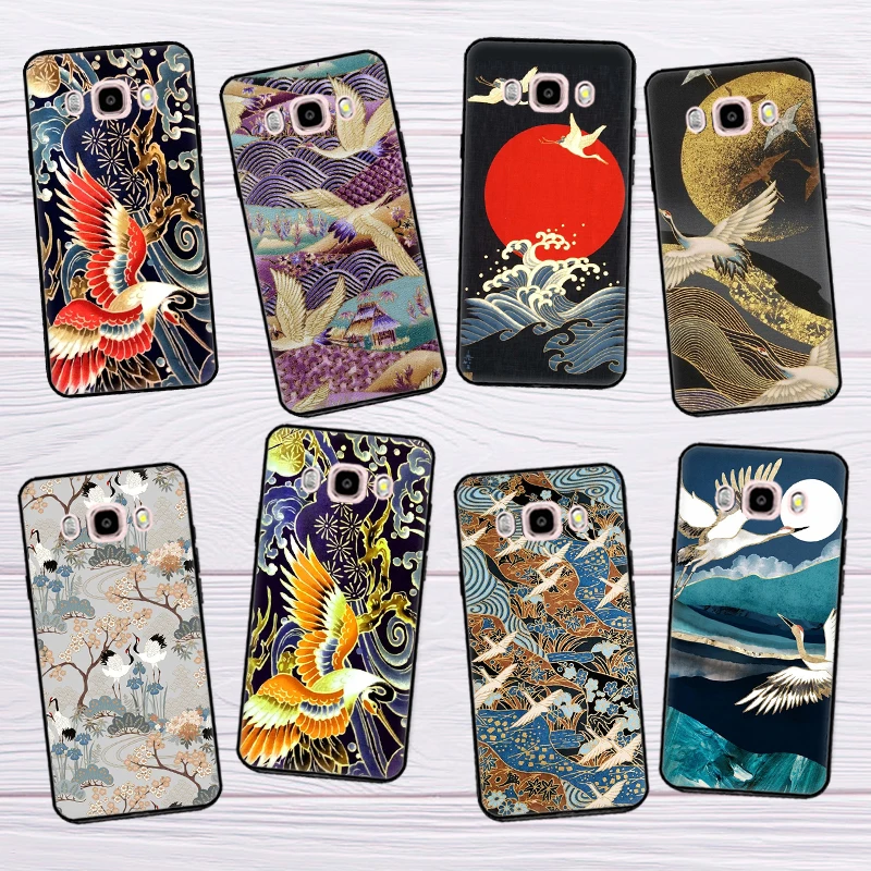 FLYING CRANES SEA WAVES  Japanese Art Case For Samsung A3 A5 J3 J7 J5 2016 2017 A7 A9 J8 A6 A8 J4 J6 Plus J2 Core 2018 Soft Case