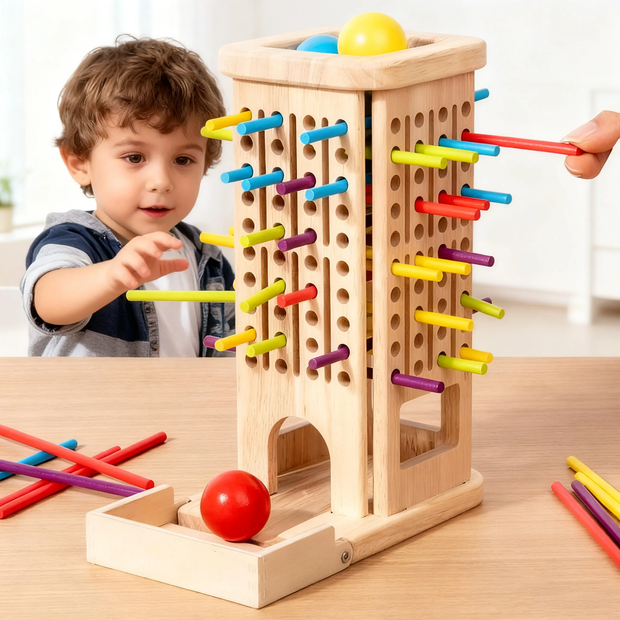 Baby Montessori Sensory Motor Skills ToyWooden Stick Tower Toy Color Learning Counting Sticks Kids Educational Balance Toy