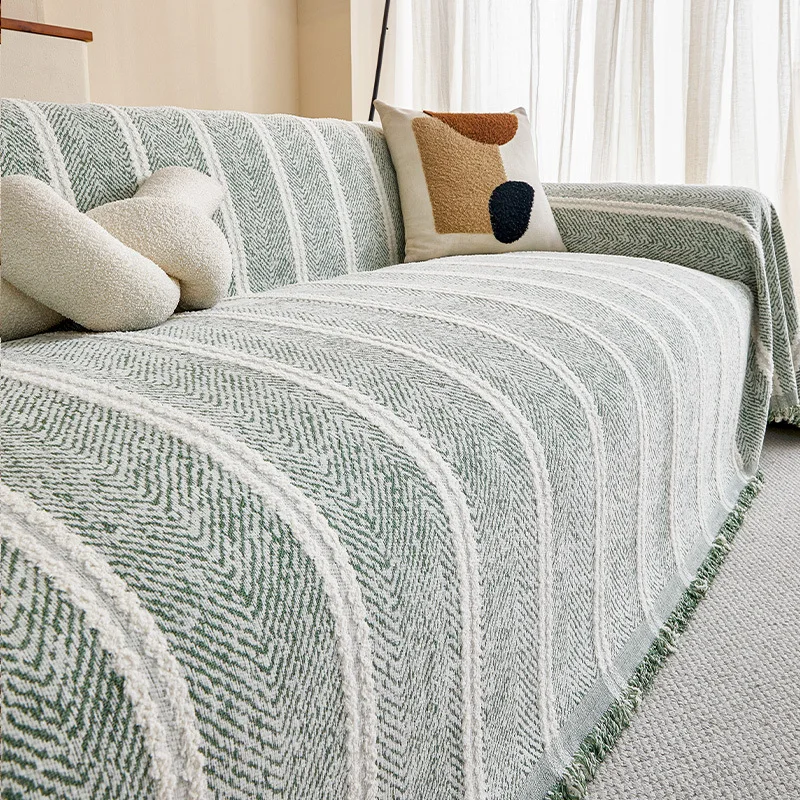 Cream Style Sofa Towel Chenille Universal Sofa Slipcover Anti-slip 3-Seater Couch Cover for Living Room Suitable for Pets