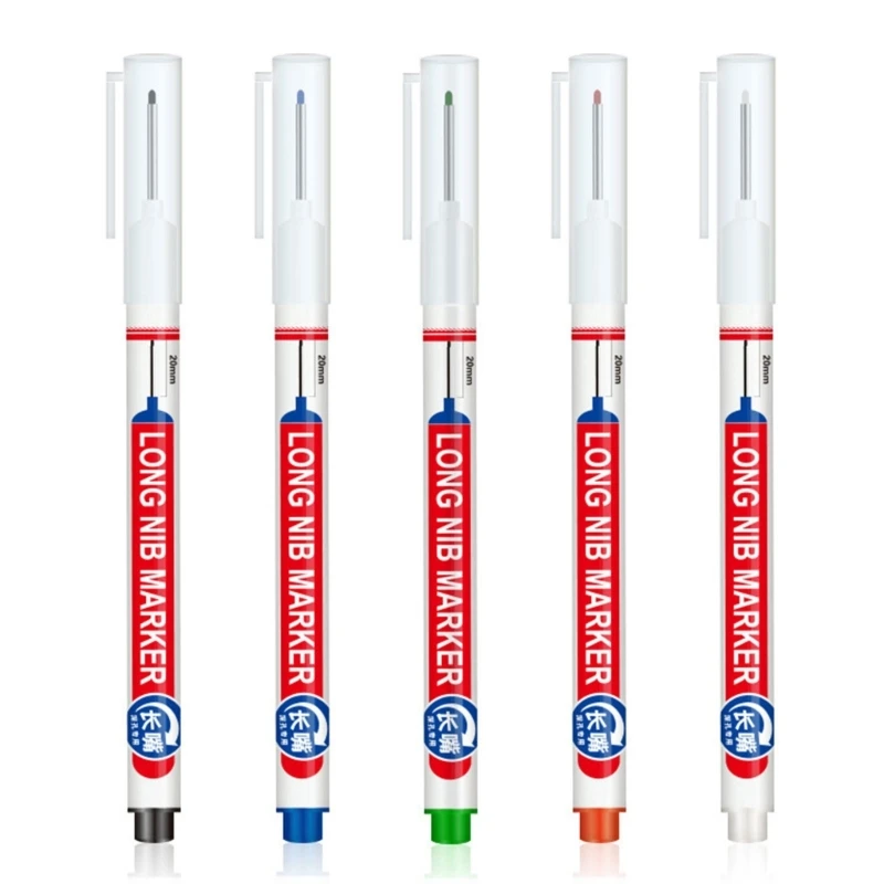 Y1UB Long Head Deep Hole Marker Reach Permanent for Woodworking & Tile Marking Long Nose Pens with Deep Hole Designs