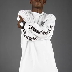 2024 New Men Clothing American Retro Street Loose Long Sleeved Graffiti T Shirt Round Neck Bottoming Top Hip Hop T Shirt
